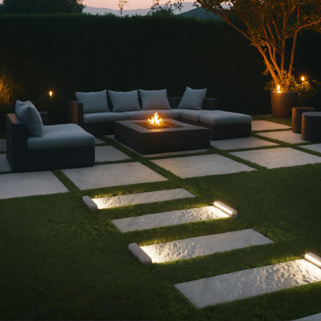 Подсветка для шаговой плиты STONE Серая Галька 990мм на 330мм на объекте фото 1