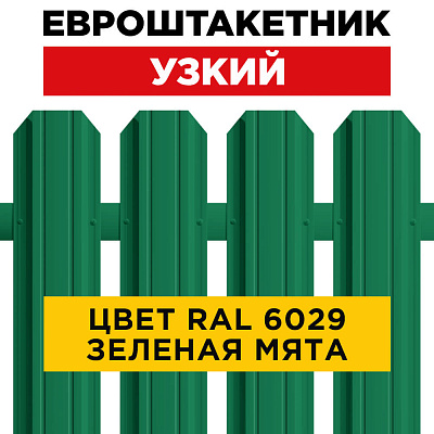 Штакетник (евроштакетник) Узкий 85мм RAL 6029 Зеленая мята для забора