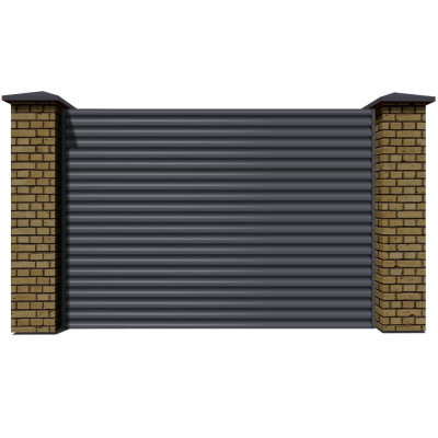 Секция забора жалюзи RAL7024/7024 Серый Графит 2-х сторонняя с кирпичными столбами анфас